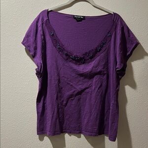 Twist Tees Purple Women's Top with Floral Embellishments-